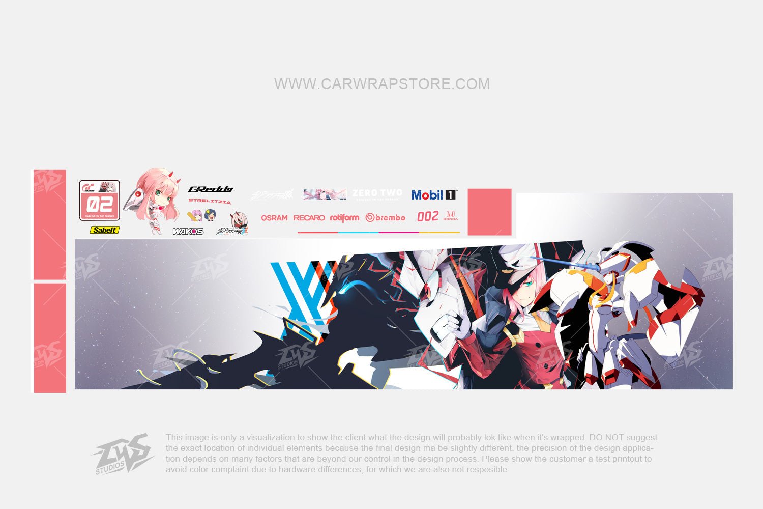 Zero Two DARLING in the FRANXX ITASHA anime car wrap vinyl stickers Fit  With Any Cars